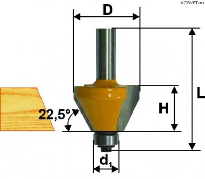 Фреза кромочная конусная Энкор 9230 Ф30,2/ 45°/ хв. 8 мм