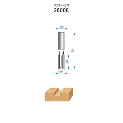 Фреза пазовая прямая Энкор ЭКСПЕРТ ф 8x19мм, хв. 8 мм 28008 - вид 1 миниатюра