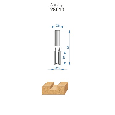 Фреза пазовая прямая Энкор ЭКСПЕРТ ф10x19мм, хв. 8 мм 28010 - вид 1 миниатюра